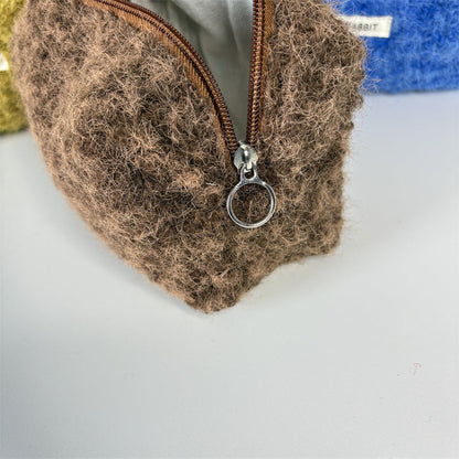 Simple Plush Solid Color Cosmetic Bag With Handle
