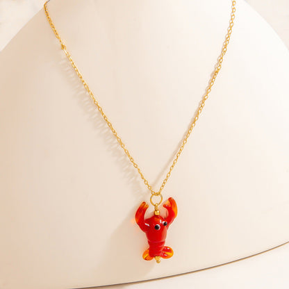Ocean Series Crab Glass Pendant Necklace 18K Gold Plated