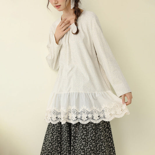Sweet Forest Style Long Sleeve Knitted Top with Embroidery
