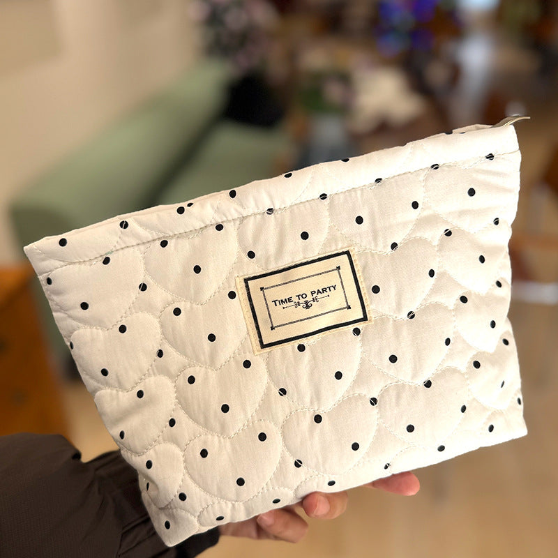 Simple Polka Dot Makeup Bag Canvas Travel Storage Pouch