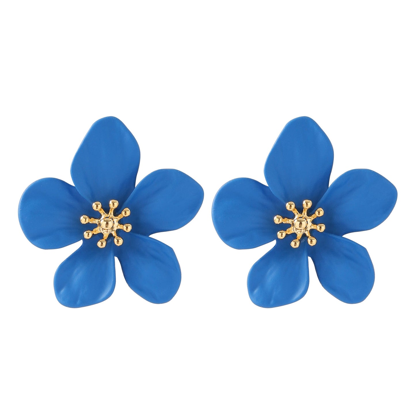 18K Gold Plated Fashion Klein Blue Floral Stud Earrings