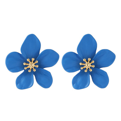 18K Gold Plated Fashion Klein Blue Floral Stud Earrings