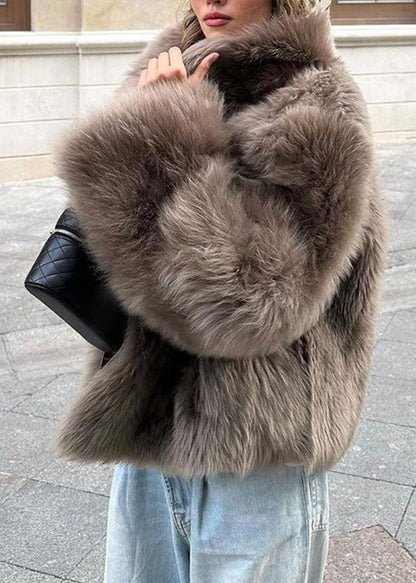 Faux Fur Coat Brown Oversized Plush Style