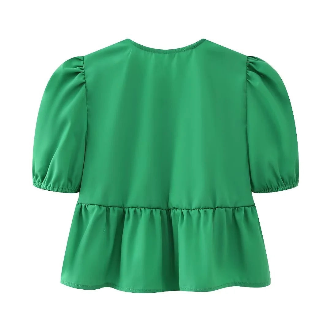Cute Tie Front Round Neck Pullover Top