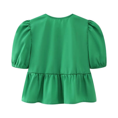 Cute Tie Front Round Neck Pullover Top