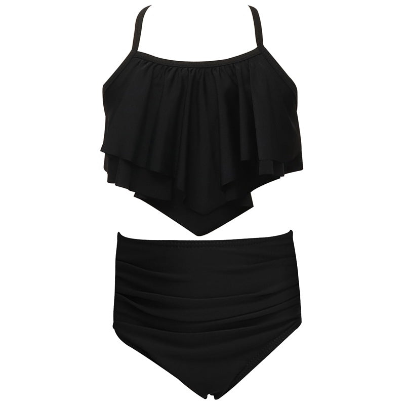 Girls' Solid Color Two-Piece Swimwear - Trendy Nylon Bikini