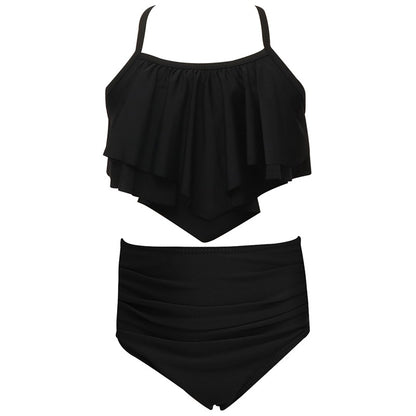 Girls' Solid Color Two-Piece Swimwear - Trendy Nylon Bikini
