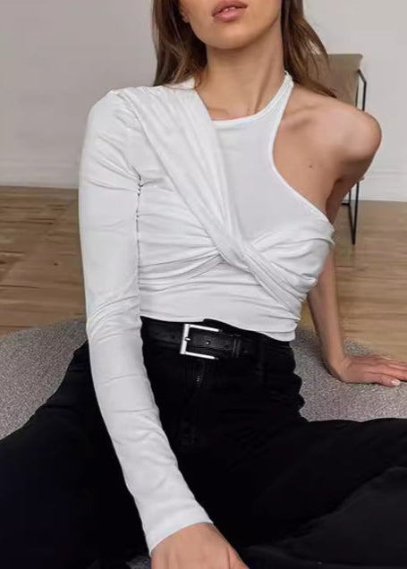 Asymmetrical One Sleeve Top Soft Stretchy Fabric