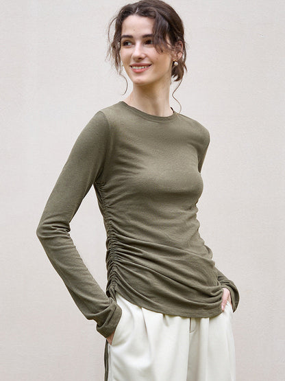 Asymmetrical High-End Linen Knit Top Elegant Casual Long Sleeve Shirt