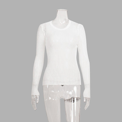 Hollow Knit Sweater Casual Slim Fit Wool Long Sleeve Top