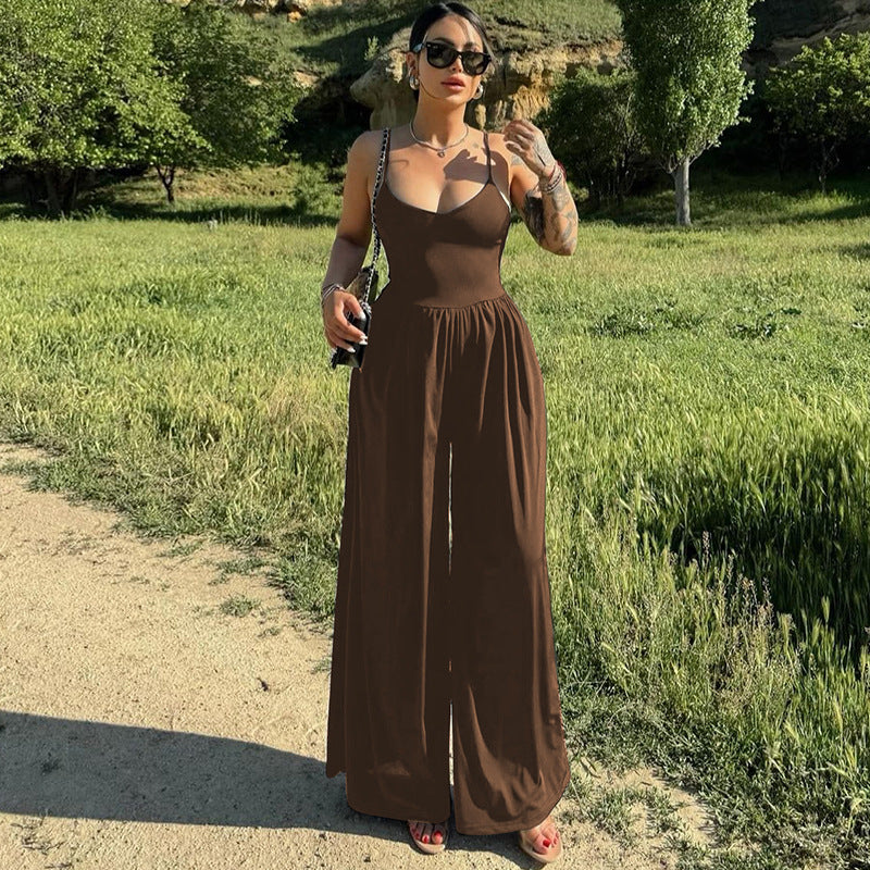 Trendy Sexy Backless Jumpsuit with Wide Legs