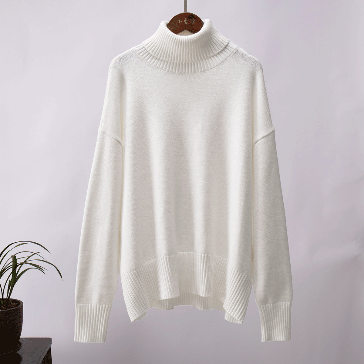 Solid Turtleneck Sweater Cozy Knit Pullover for Women