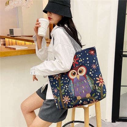 Ethnic Vintage Embroidered Canvas Tote Bag for Women