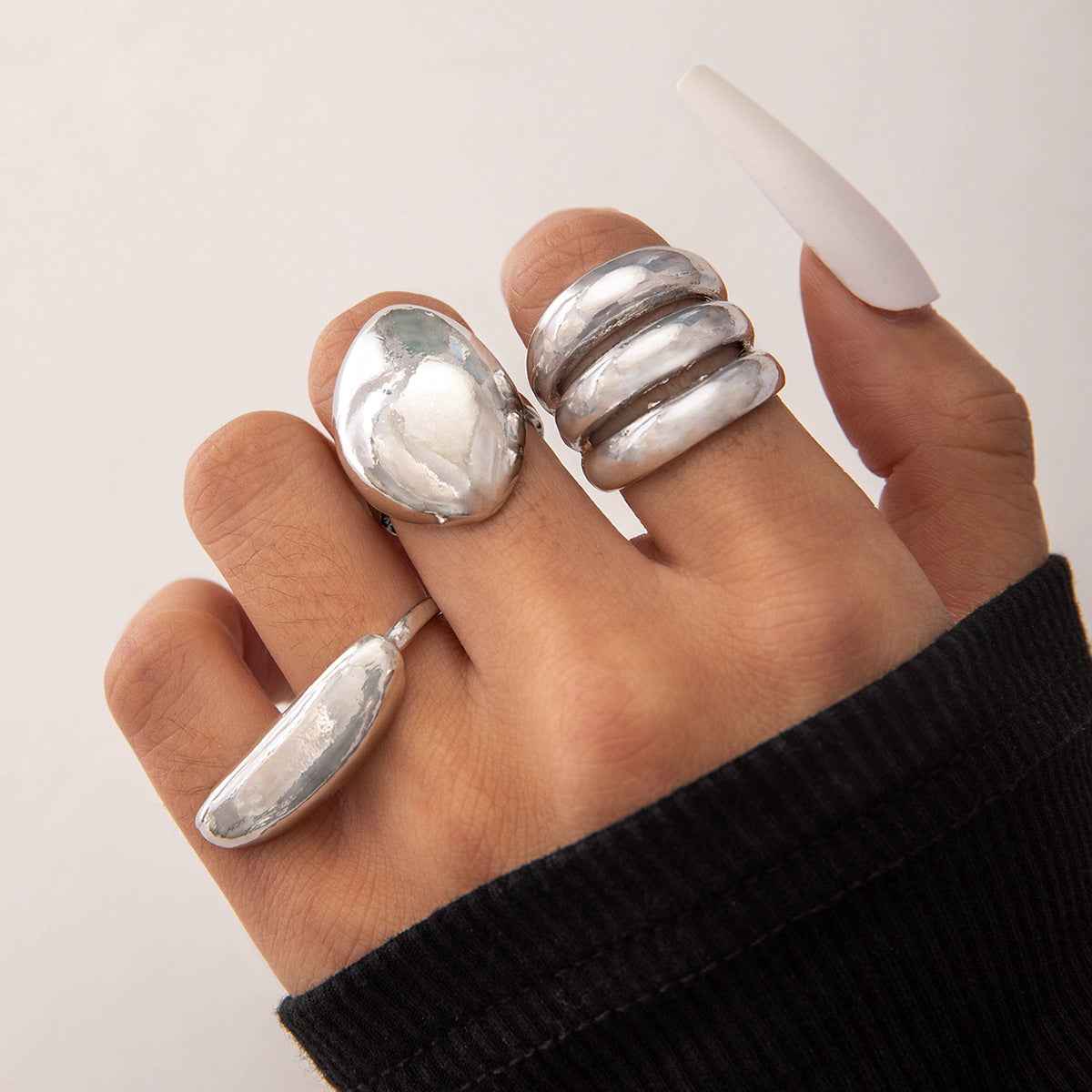 Geometric Metal Lava Line Open Ring Set - 4 Pieces