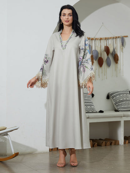 Arabic Printed Tassel Long Dress For Women
