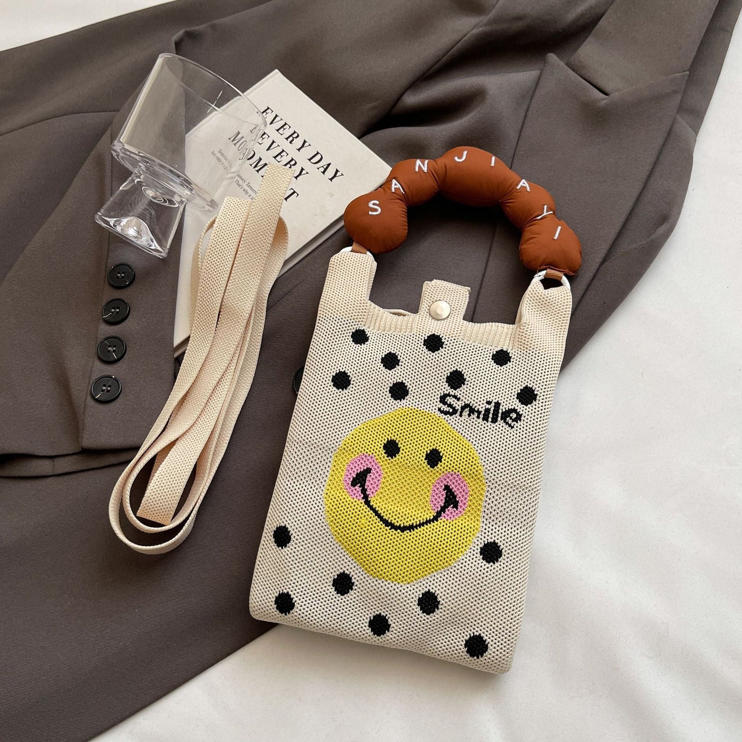 Trendy Knitted Crossbody Phone Bag Cute Cartoon Design