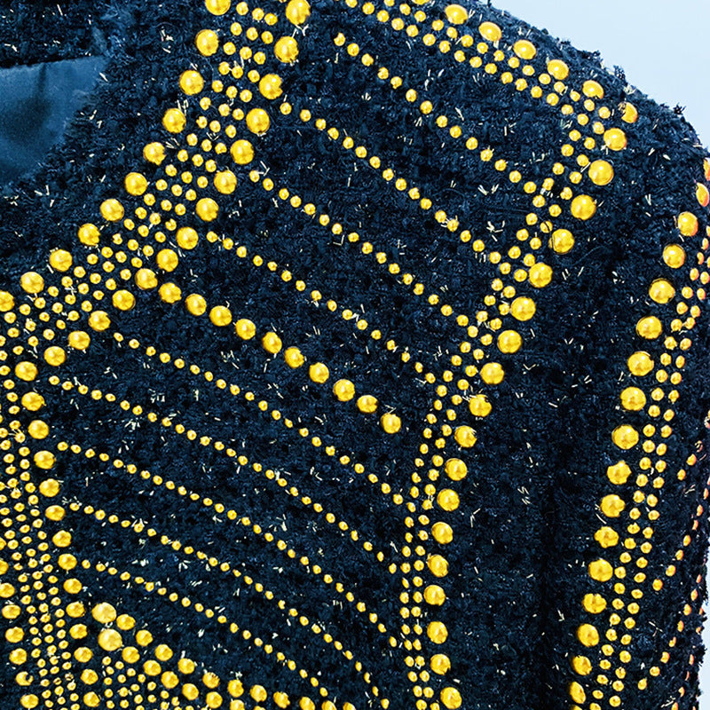 Metal Studded Tweed Jacket Stylish Office Wear