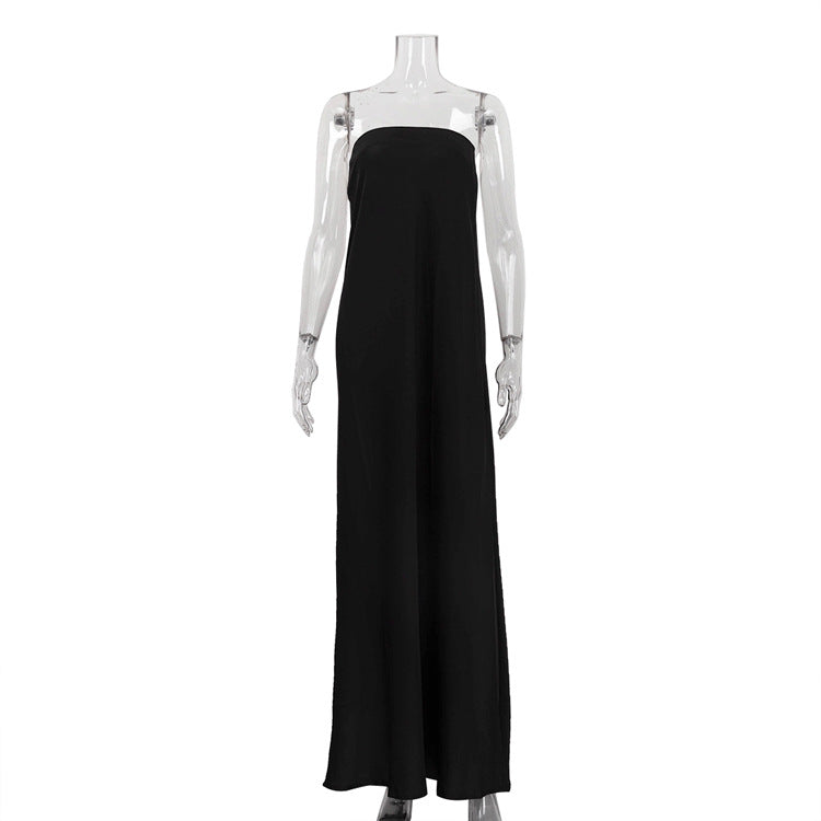 Off-The-Shoulder Backless Satin Maxi Dress