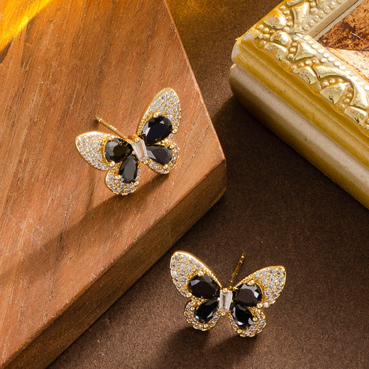 Elegant Butterfly Stud Earrings With Zircon Stones