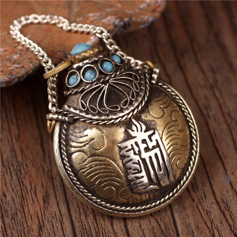 Hand-Made Tibetan Retro Folk Style Gagawu Box Small Pot Necklace Pendant For Men And Women