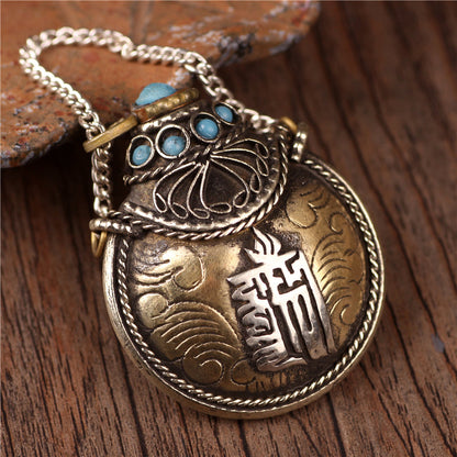 Hand-Made Tibetan Retro Folk Style Gagawu Box Small Pot Necklace Pendant For Men And Women