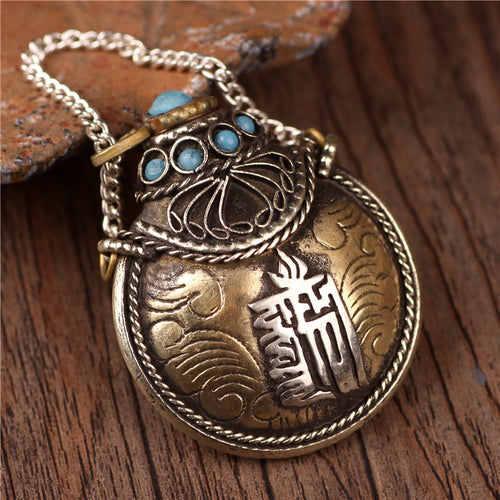 Hand-Made Tibetan Retro Folk Style Gagawu Box Small Pot Necklace Pendant For Men And Women