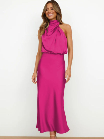 Elegant Satin Halter Dress for Women - High-End Evening Gown