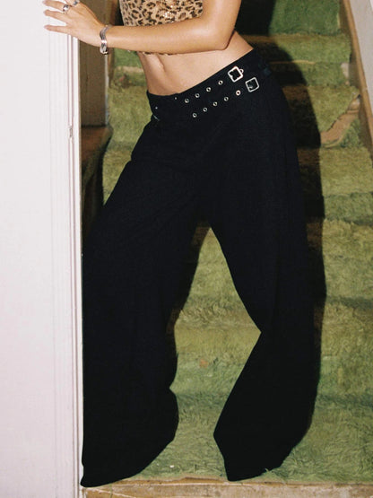 Trendy Women's Casual Wide-Leg Pants with Side Pockets