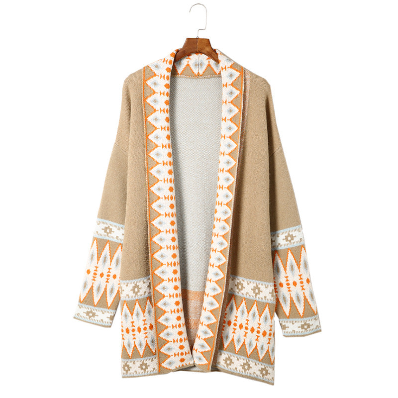 Boho Style Printed Cardigan Jacket Women Autumn And Winter New Cardigan Jacket