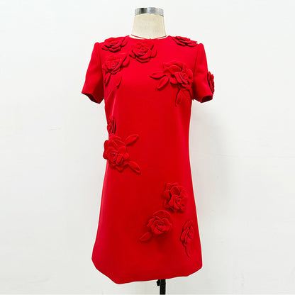 Trendy Floral Short Sleeve Dress Cotton Cocktail Dress