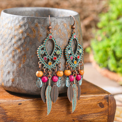 Bohemian Style Geometric Turquoise Tassel Earrings Set
