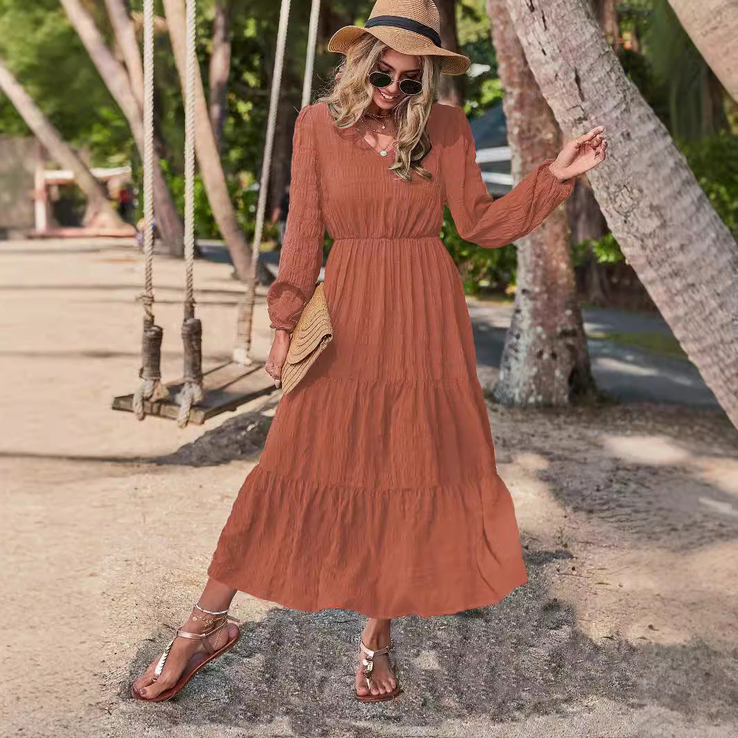 Autumn And Winter New Spring Style Lantern Sleeve Splicing Women'S Dress