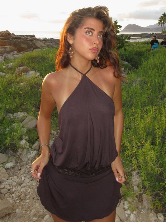 Sleeveless Halter Neck Mini Dress in Solid Colors