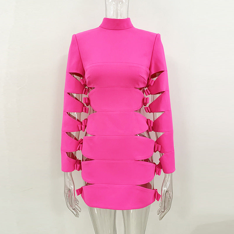 Trendy Sexy Hollow Bow Long Sleeve Dress