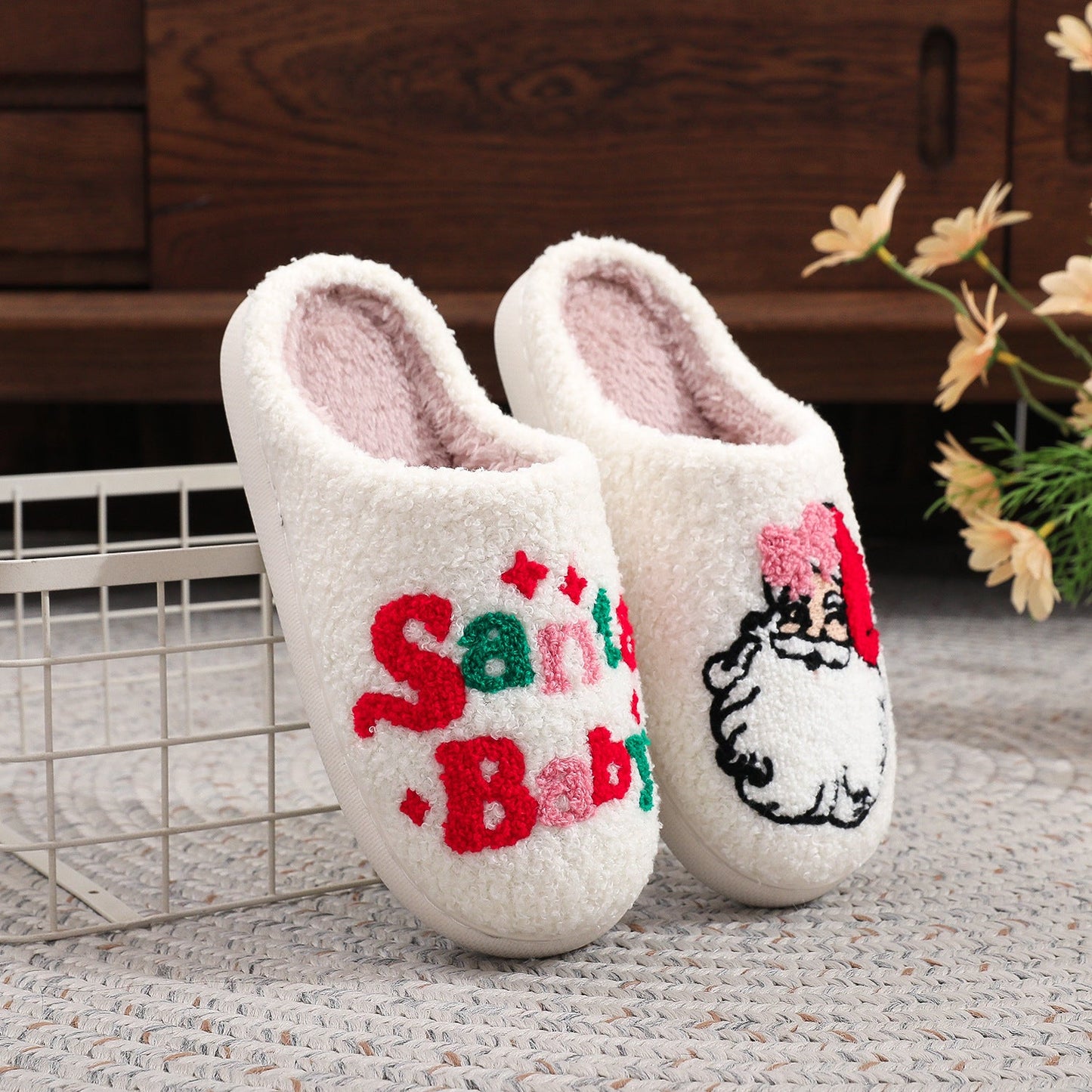 Winter Santa Claus Warm Fleece Indoor Slippers