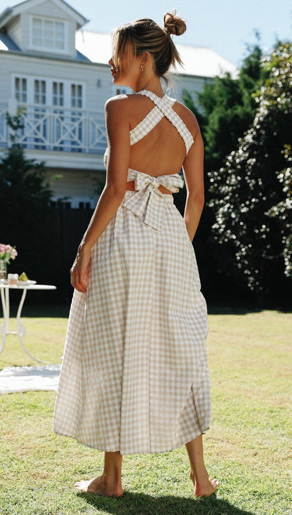 Dress Plaid Bandage Fashion Thin Waist Dress