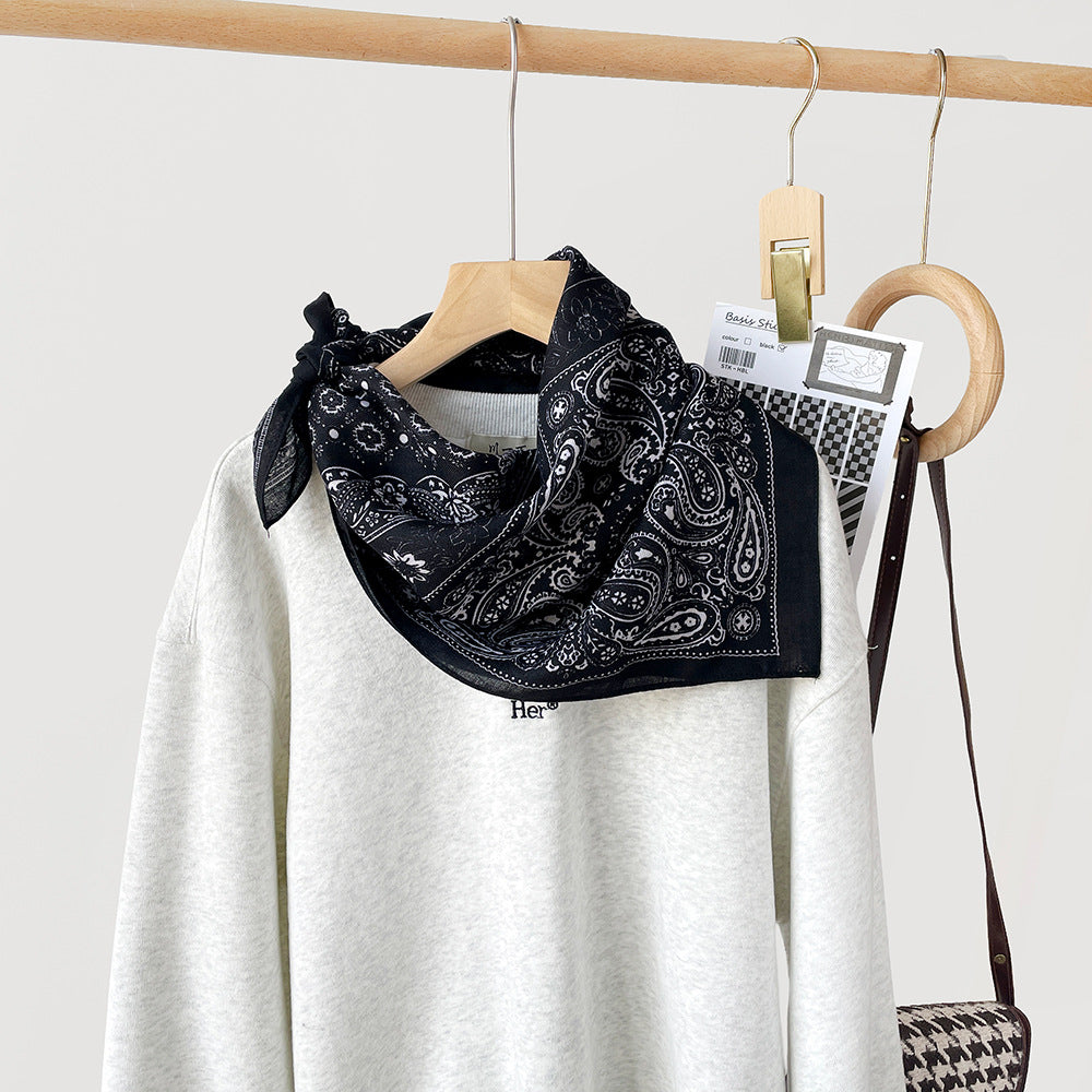 Splicing Print Vintage Square Silk Scarf