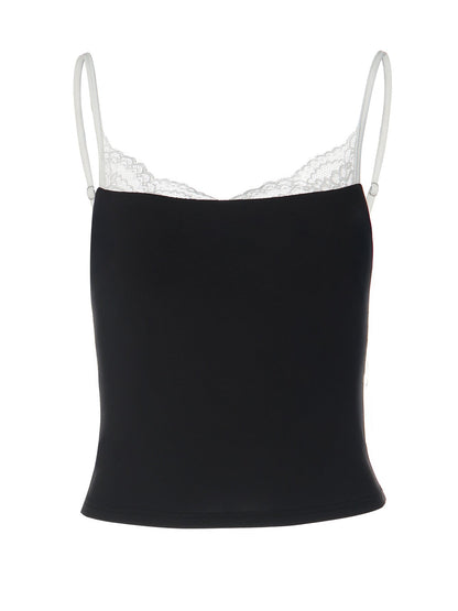 Trendy Lace Trim Camisole Top in Black