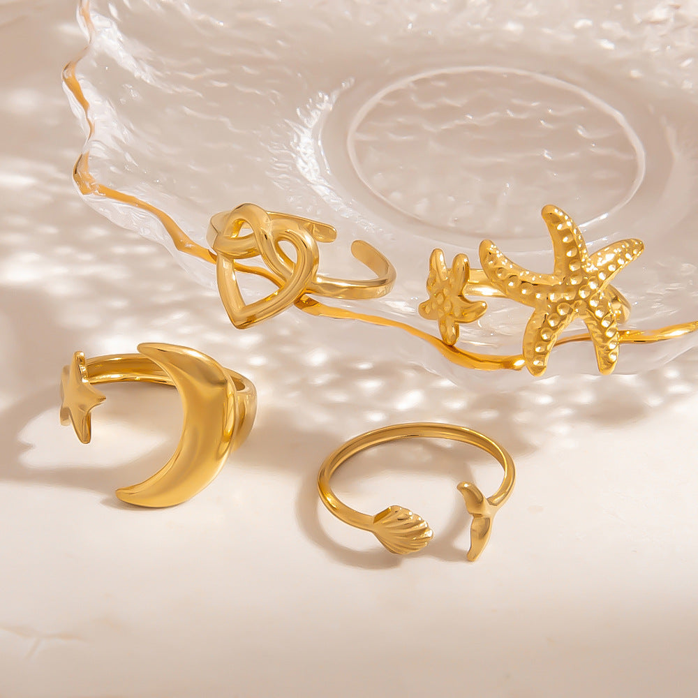 SUMMLY Star-Shaped Adjustable Titanium Steel Ring Stylish Jewelry