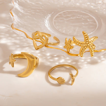 SUMMLY Star-Shaped Adjustable Titanium Steel Ring Stylish Jewelry