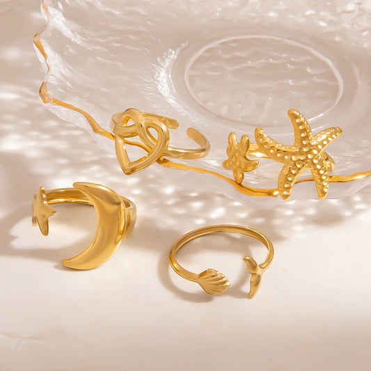 SUMMLY Star-Shaped Adjustable Titanium Steel Ring Stylish Jewelry