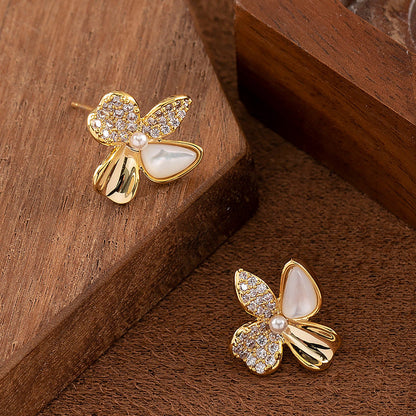 Elegant Shell Butterfly Pearl Earrings With 925 Silver Posts