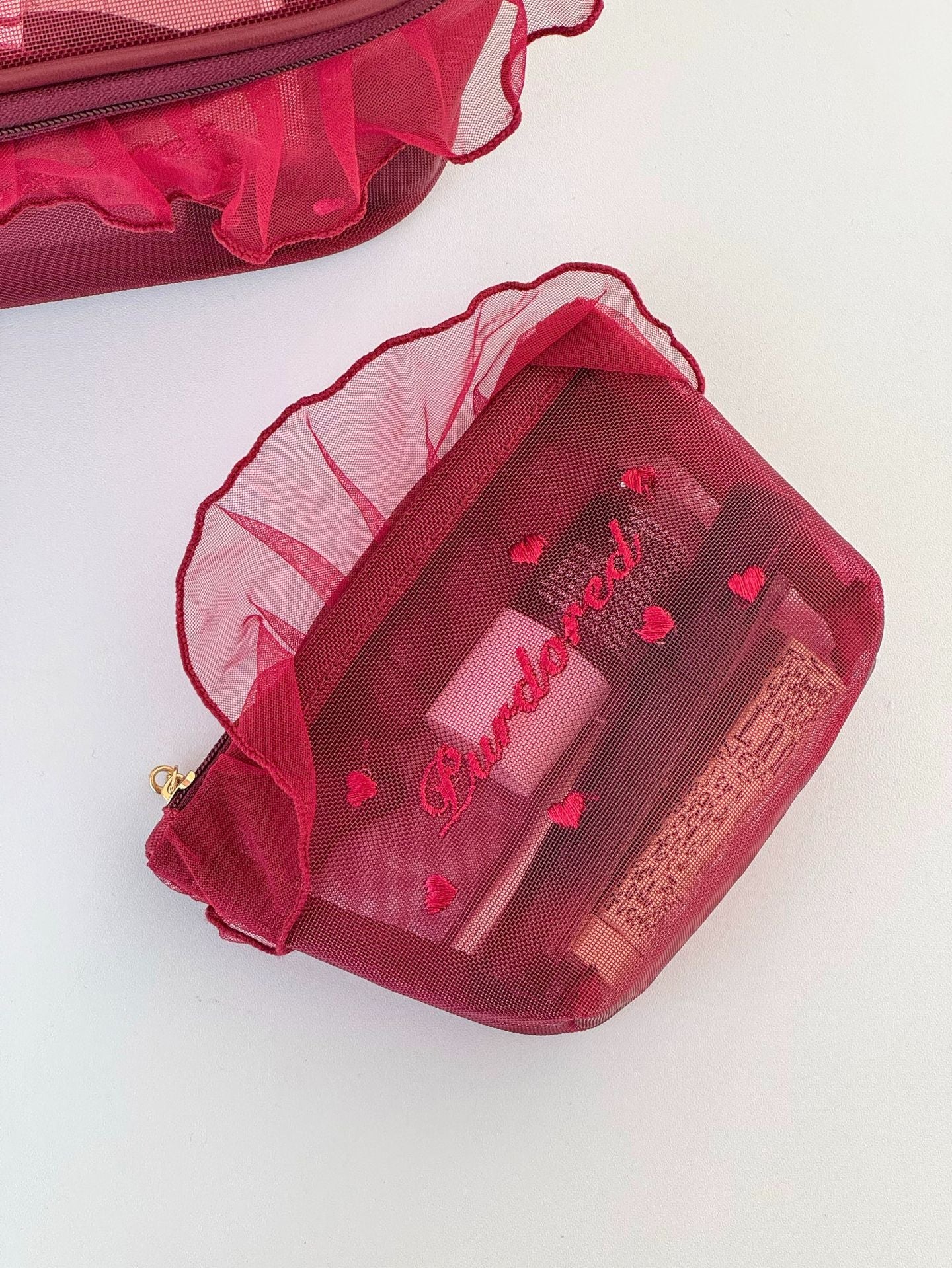 Trendy Ruffled Organza Makeup Bag Portable Versatile Storage