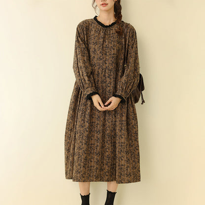 Floral A-Line Long Sleeve Dress with Ruffle Detail