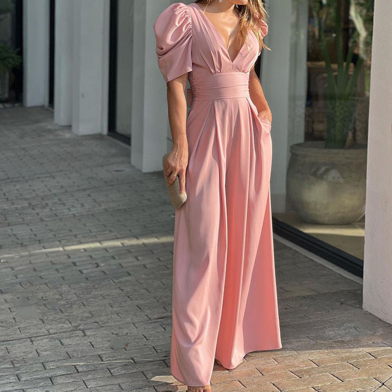Elegant High-Waisted Jumpsuit with Ruffle Sleeves