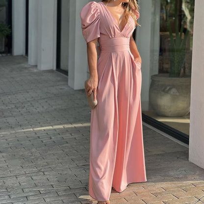 Elegant High-Waisted Jumpsuit with Ruffle Sleeves