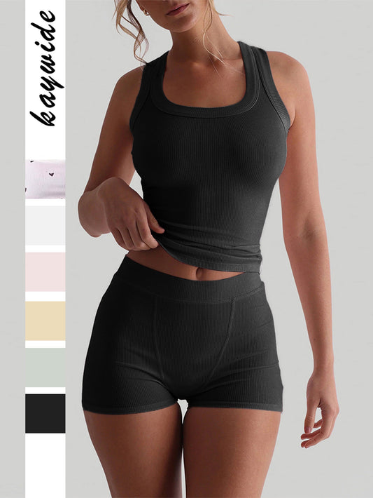 Yoga Set Sleeveless Top and Shorts Casual Street Style
