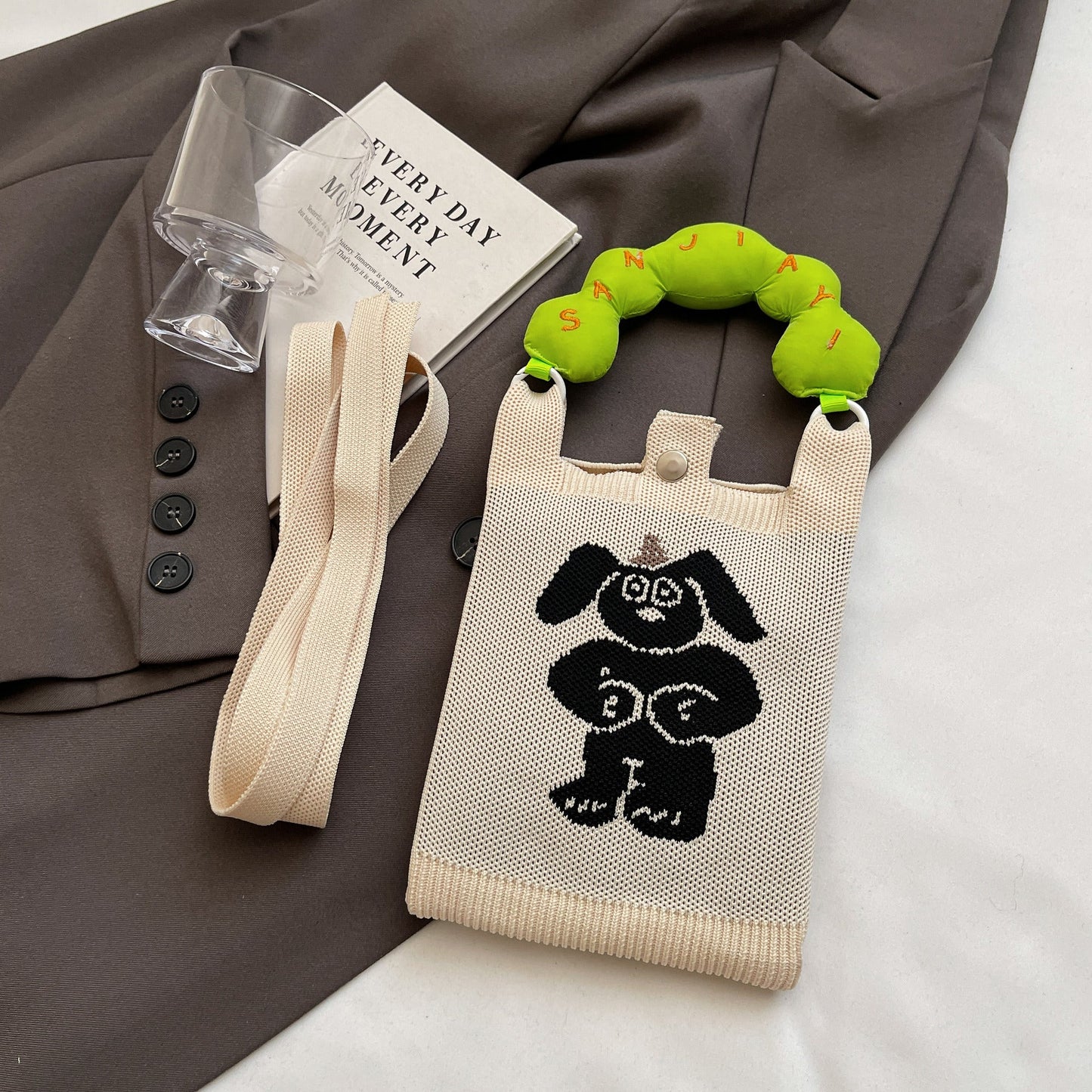 Trendy Knitted Crossbody Phone Bag Cute Cartoon Design