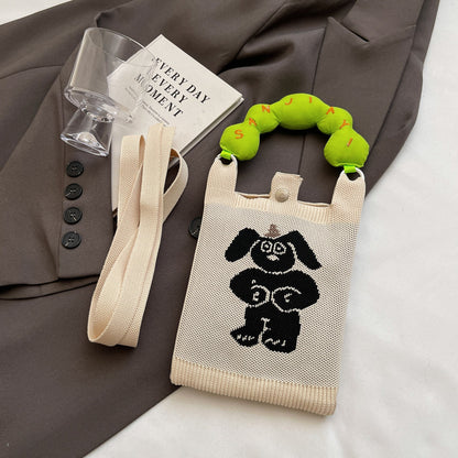 Trendy Knitted Crossbody Phone Bag Cute Cartoon Design