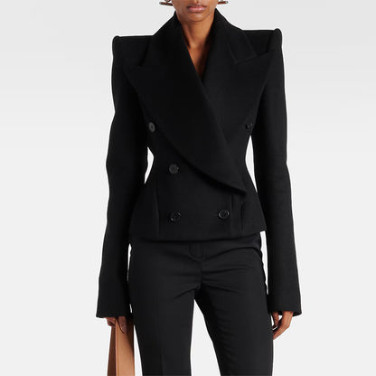 Stylish Double-Breasted Wool Blend Jacket With Large Lapels